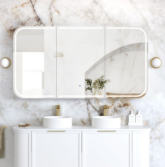 ArcQuay Newport 1500×750 polyurethane matte white LED shaving mirror cabinet