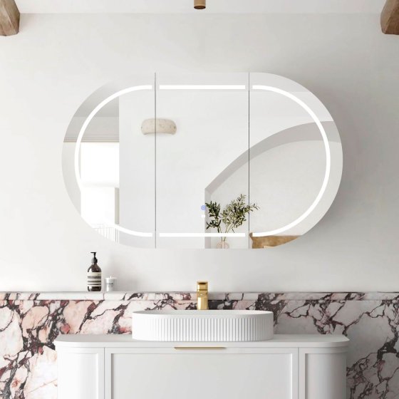 ArcQuay Bondi 1200×750 polyurethane satin white LED shaving mirror cabinet