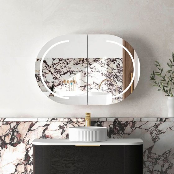 ArcQuay Bondi 900×600 black oak LED shaving mirror cabinet