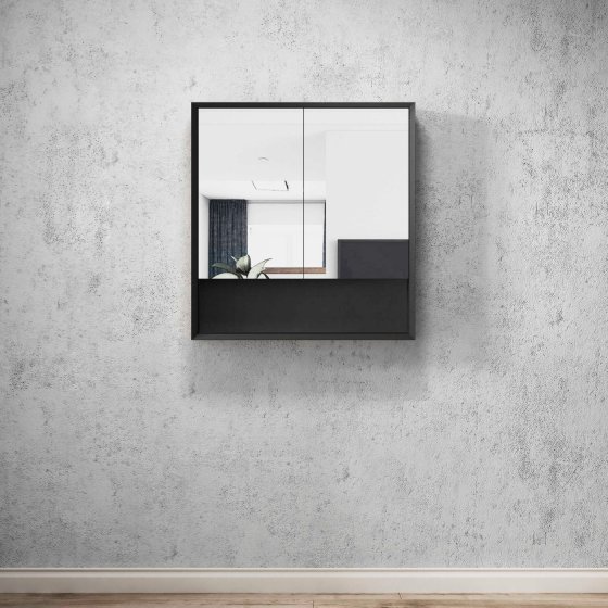 ArcQuay Marlo 750×800 matte black shaving cabinet with shelf