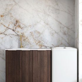 ArcQuay Havana Fluted Sable Walnut Base Laundry Cabinet With Stone Top And Sink 1060X600X900