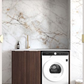 ArcQuay Havana Fluted Sable Walnut Base Laundry Cabinet With Stone Top And Sink 1300X600X900