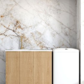 ArcQuay Havana Fluted Woodland Oak Base Laundry Cabinet With Stone Top And Sink 1060X600X900