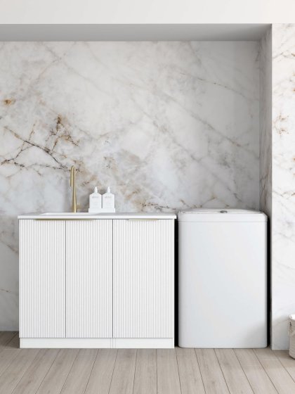 Bondi Fluted White Base Laundry Cabinet with 1060mm Pure White Top