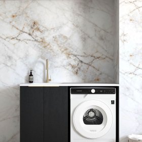 ArcQuay Byron/Bondi Black Oak Base Laundry Cabinet with Stone Top and Sink 1300x600x900