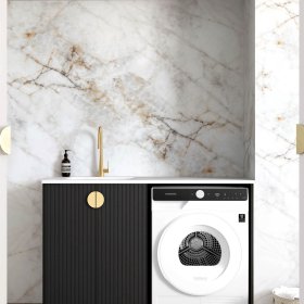 ArcQuay Marlo Black Base Laundry Cabinet with Stone Top and Sink 1300x600x900