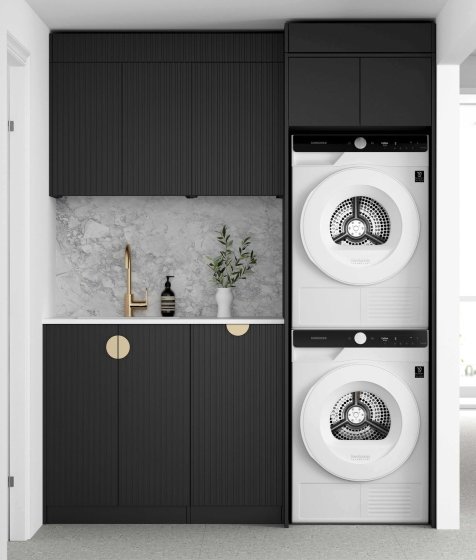 ArcQuay Marlo Fluted Black Laundry Kit 1715x600x2100