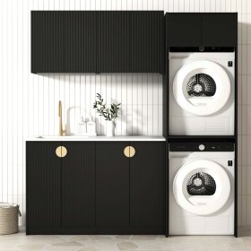ArcQuay Marlo Fluted Black Laundry Kit 1960x600x2100