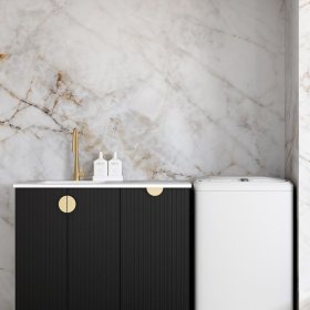 ArcQuay Marlo Black Base Laundry Cabinet with Stone Top and Sink 1060x600x900