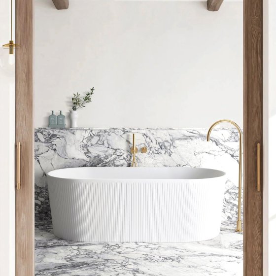 ArcQuay Attica Noosa Fluted 1500 matte white freestanding bath