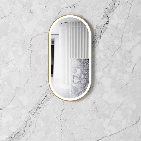 ArcQuay LED Noosa 900 H × 450 W gold metal frame elongated rounded Tuffi mirror