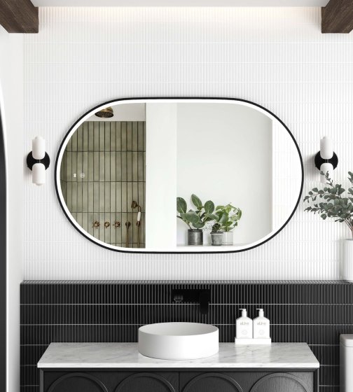 LED Noosa 900(H)x600(W) Black Metal Frame Tuffi Mirror- Install Horizontal or Vertical