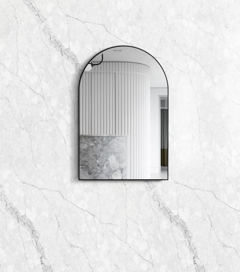 ArcQuay Archie 900 H × 600 W black metal frame arched Tuffi mirror