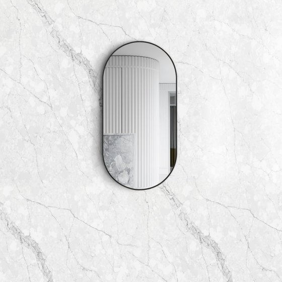 ArcQuay Noosa 900 H × 450 W black metal frame elongated rounded Tuffi mirror
