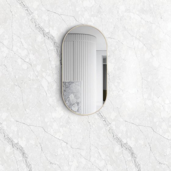 ArcQuay Noosa 900 H × 450 W gold metal frame elongated rounded Tuffi mirror