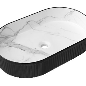ArcQuay Kensington Oval 560×350×120 Matte Black White Carrara Basin