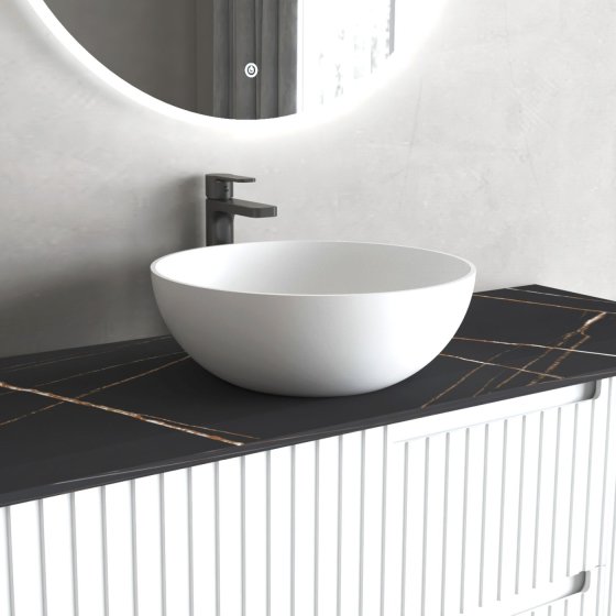 ArcQuay London 390 × 390 × 145 matte white solid-surface round vessel
