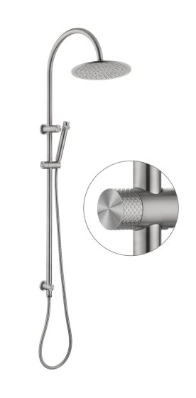 ArcQuay Celine brushed stainless steel twin shower combo with round outlets