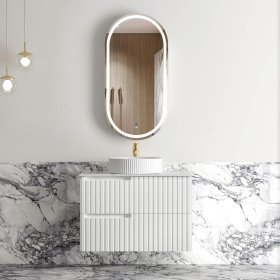 Noosa Fluted Fluted 750mm Satin White Wall Hung Cabinet Only