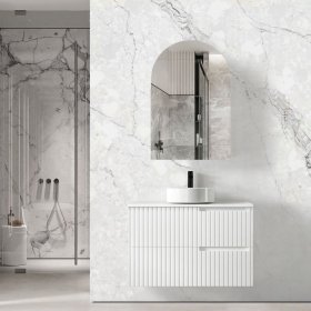 Noosa Fluted Fluted 900mm Satin White Wall Hung Cabinet Only
