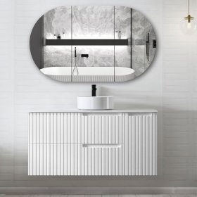 Noosa Fluted 1200mm Satin White Wall Hung Cabinet Only