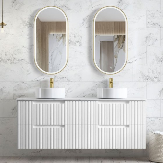 ArcQuay Noosa Fluted 1500mm Satin White Wall Hung Vanity