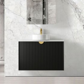 Marlo Fluted 900mm Matte Black Wall Hung Cabinet Only