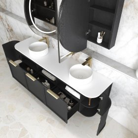 Hampshire 1800mm Satin Black Wall Hung Curve Cabinet Only