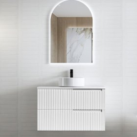 Noosa Fluted Fluted 900mm Satin White Wall Hung Cabinet Only