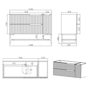 Noosa Fluted 1200mm Satin White Wall Hung Cabinet Only