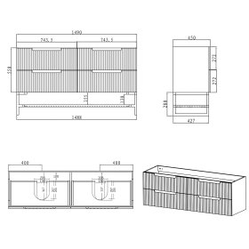 Noosa Fluted 1500mm Satin White Wall Hung Cabinet Only