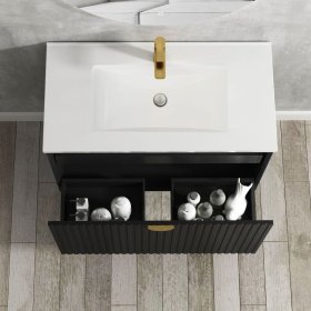 Marlo Fluted 900mm Matte Black Wall Hung Cabinet Only