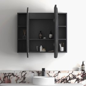 ArcQuay Bondi Premium LED 1200×750mm ブラックオーク ミラーキャビネット LED-BOSV1275B-VP 製品画像・収納詳細