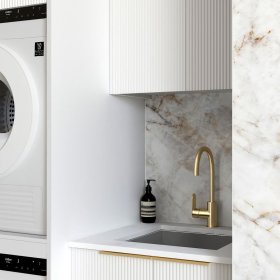 Laundry Kit 1305C Bondi Fluted White with Natural Carrara Marble Top