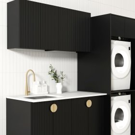 Laundry Kit 1960C Marlo Fluted Black with Natural Carrara Marble Top