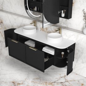 Hampshire 1500mm Satin Black Wall Hung Curve Cabinet Only