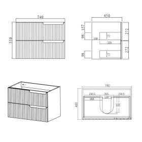 Noosa Fluted Fluted 750mm Satin White Wall Hung Cabinet Only