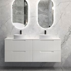 Noosa Fluted 1500mm Satin White Wall Hung Cabinet Only