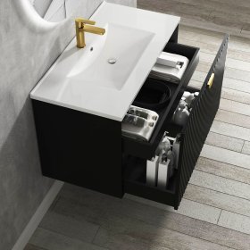 Marlo Fluted 900mm Matte Black Wall Hung Cabinet Only