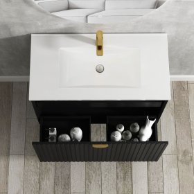 Marlo Fluted 750mm Matte Black Wall Hung Cabinet Only