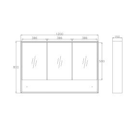 ArcQuay Marlo 1200×800×150 mm マットブラック ミラーキャビネット MASV1200B 寸法図