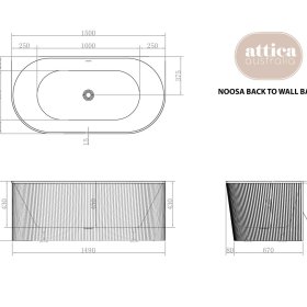 Attica Noosa Fluted 1500 Matte White BTW Multi-fit Bath with Overflow