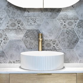 Marlo Round 400x400x125 Matte White Fluted Basin