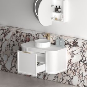 Hampshire 900mm Satin White Wall Hung Curve Cabinet Only