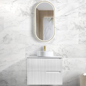 Noosa Fluted Fluted 750mm Satin White Wall Hung Cabinet Only
