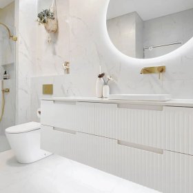 Noosa Fluted 1500mm Satin White Wall Hung Cabinet Only