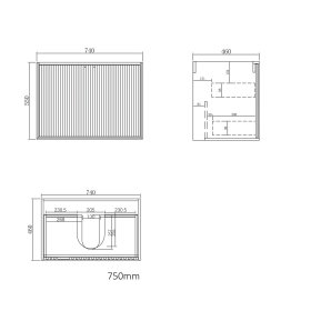 Marlo Fluted 750mm Matte Black Wall Hung Cabinet Only
