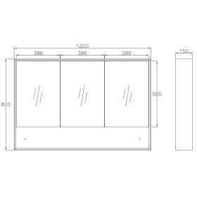 Armario con espejo Byron 1200 × 800 mm, roble natural – vista del producto o plano del modelo