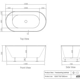 Attica Noosa Fluted 1500 Matte White Bath