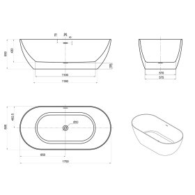Attica Manolo 1700 Gloss White Bath with Overflow